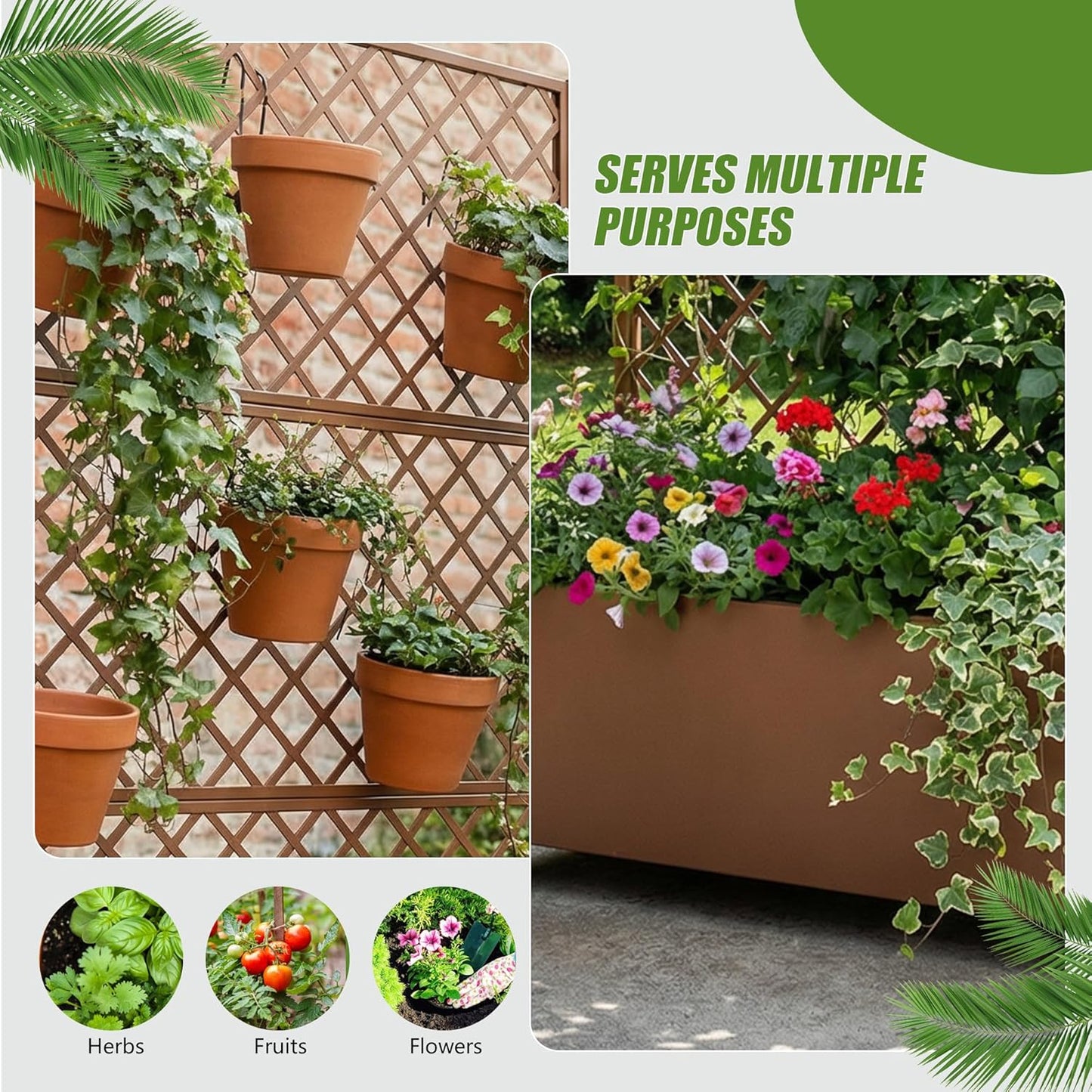 Casaphoria Metal Raised Garden Bed with Trellis and Wheels, 72"x47"x16" Planter Box for Climbing Plants, Vegetables & Vines, Features Drainage Holes and Privacy Screen (Black-Louver) - Colors A