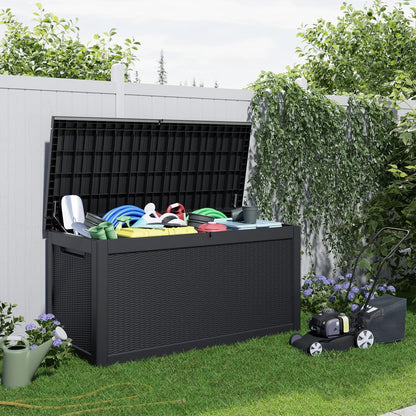 30 Gallon Outdoor Deck Box, Lockable Waterproof Outdoor Storage Boxes For Garden Tools,Indoor Cushions,Accessories Outside Storage Resin Weatherproof Container(Black)
