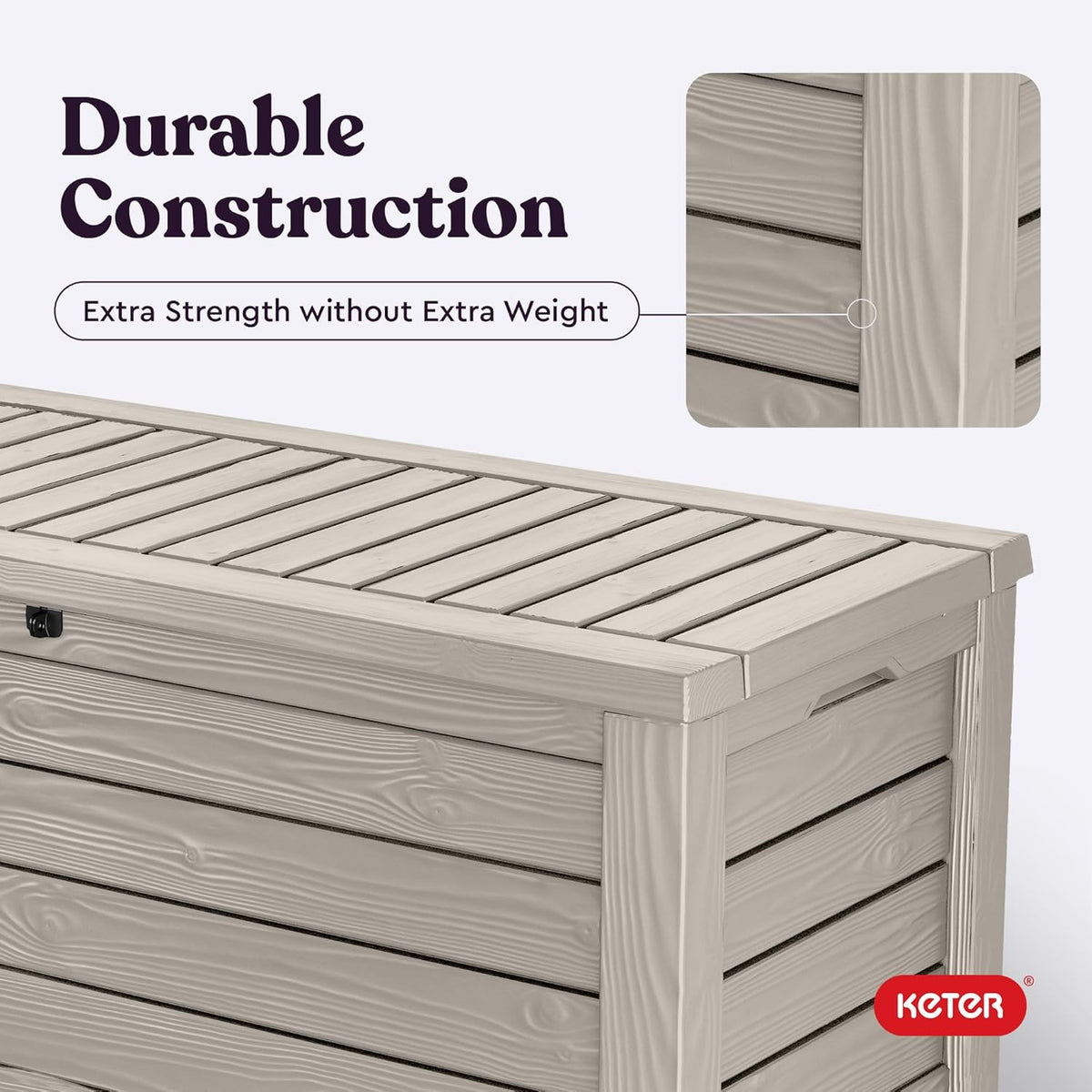 Keter 150 Gallon Resin Large Deck Box Organization and Storage Box for Patio, Outdoor Cushions, Garden Tools, Brown