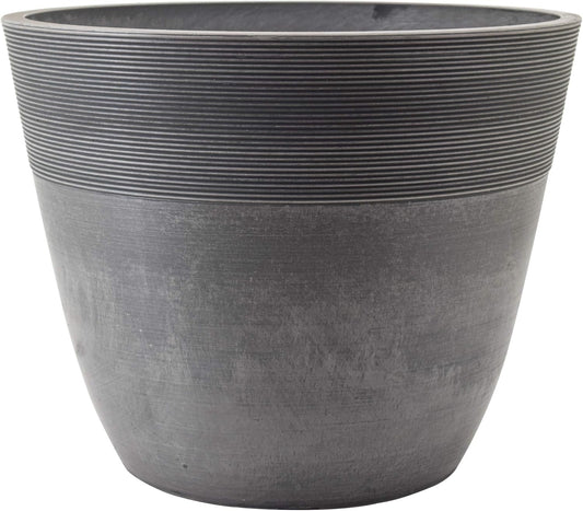 PSW Pot Collection 16-inch Plastic/Stone/Wood Composite Large Ribbed Planter – No Drainage Hole (Drillable), Indoor/Outer Garden Pot for Foliage, Trees, Flowers, Ferns, Cement Gray