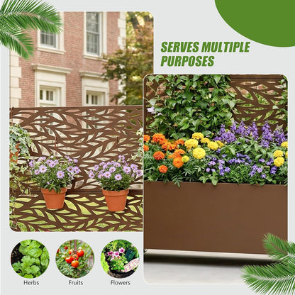 Casaphoria Metal Raised Garden Bed with Trellis and Wheels, 72"x47"x16" Planter Box for Climbing Plants, Vegetables & Vines, Features Drainage Holes and Privacy Screen (Black-Louver) - Colors C