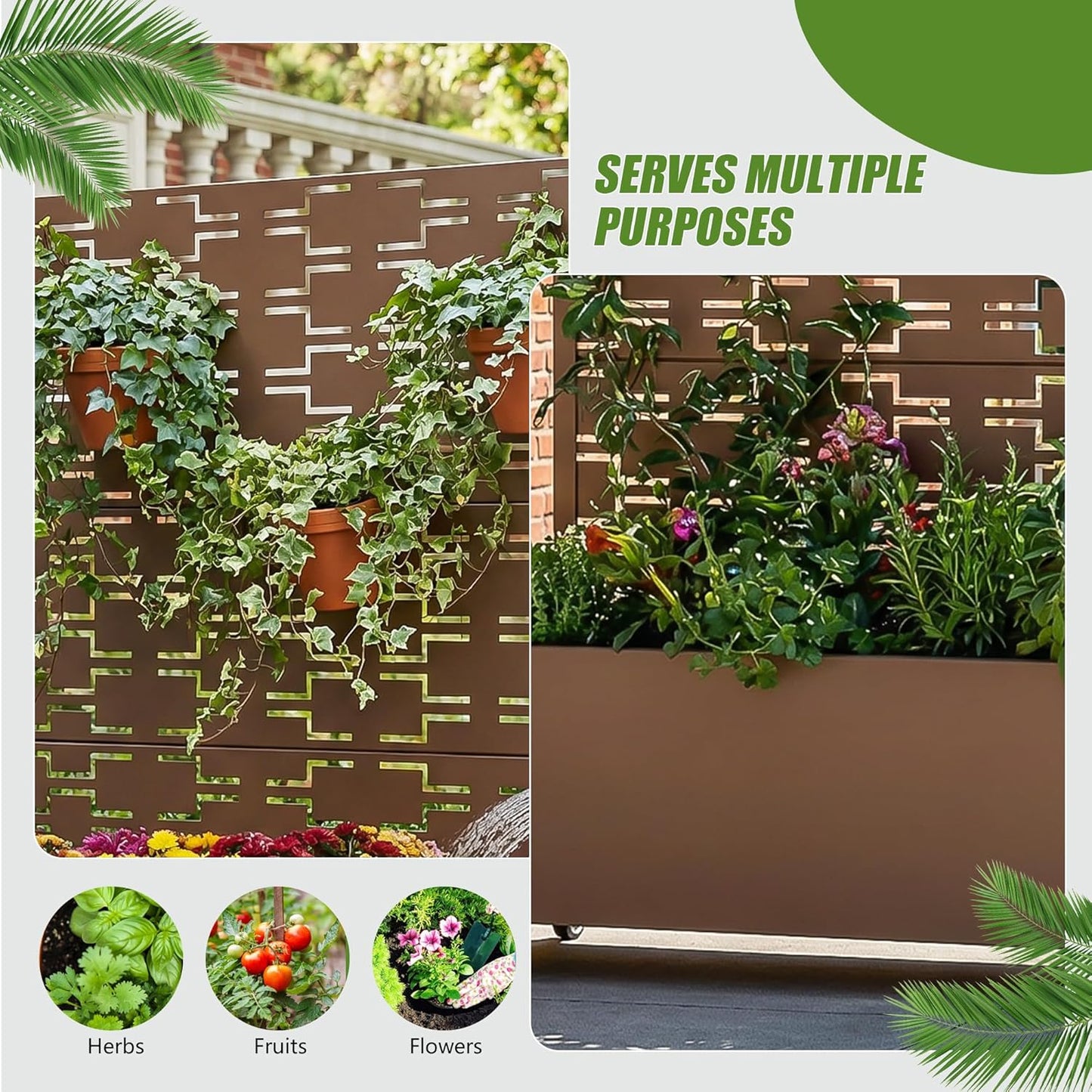 Casaphoria Metal Raised Garden Bed with Trellis and Wheels, 72"x47"x16" Planter Box for Climbing Plants, Vegetables & Vines, Features Drainage Holes and Privacy Screen (Black-Louver) - Colors A