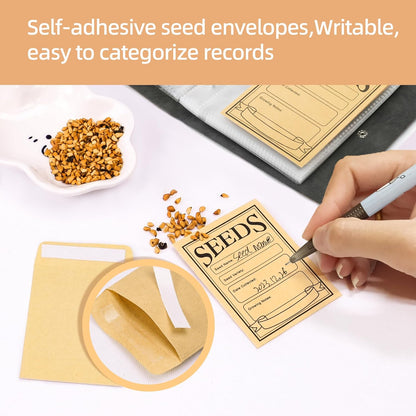 Seed Packet Organizer Binder, Garden Planner Packet with 25 Pack Clear Pocket Sleeves(Slot 3.9" x 5.5") 50Pcs Seed Storage Envelopes, Fit for Standard Seed Packets