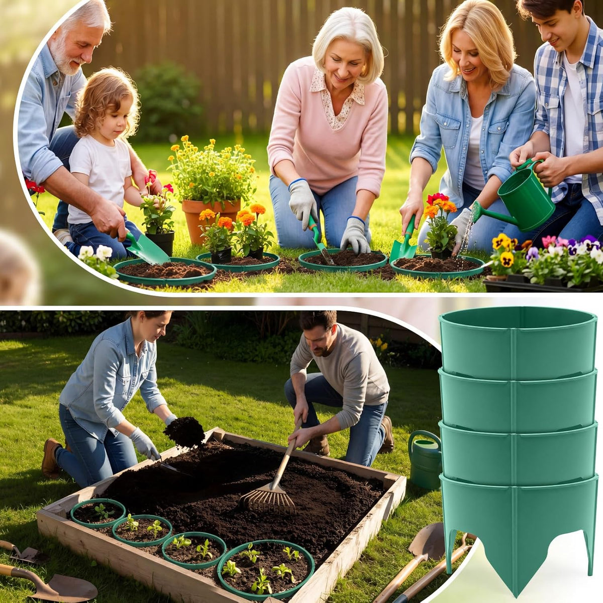 50 Pcs Planting Grow Rings, Diameter Range 8.2-15.7 Inches, Adjustable Interlocking Plant Support Rings with Mallet, Reusable Tree Watering Ring for Garden Root Irrigation (Black)