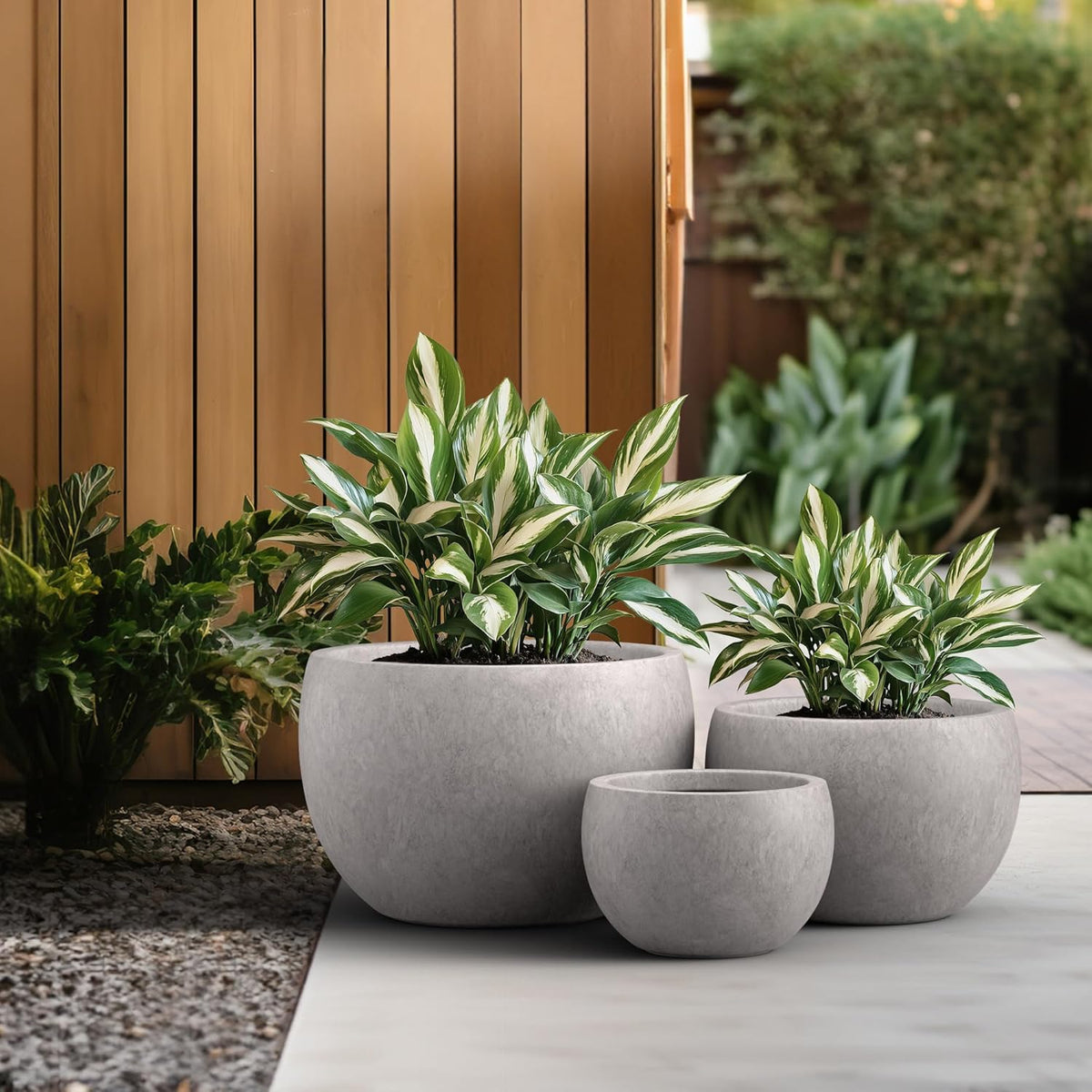Large Round Bowl Vintage BRN Concrete Planter 19.9" Dia, Outdoor