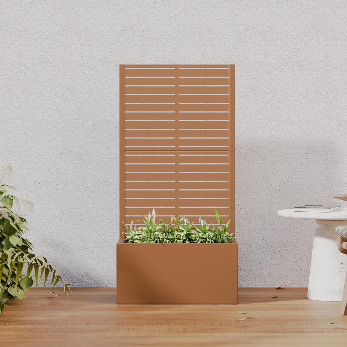 Casaphoria Metal Raised Garden Bed with Trellis and Wheels, 72"x47"x16" Planter Box for Climbing Plants, Vegetables & Vines, Features Drainage Holes and Privacy Screen (Black-Louver) - Colors C