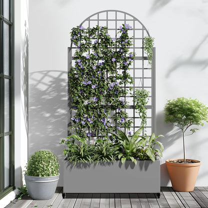 Casaphoria Metal Raised Garden Bed with Trellis and Wheels, 72"x47"x16" Planter Box for Climbing Plants, Vegetables & Vines, Features Drainage Holes and Privacy Screen (Black-Louver) - Colors D
