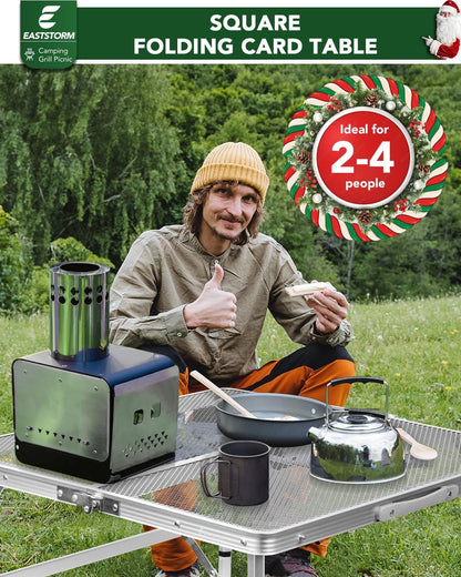 2Ft Small Folding Table with Carry Handle, Camping Table Adjustable Height 10.6–22 in, Black Metal Mesh, Portable & Compact for Outdoor/Indoor,Grill Table, 23.6×15.8 in, 4 lb, 66 lb Capacity