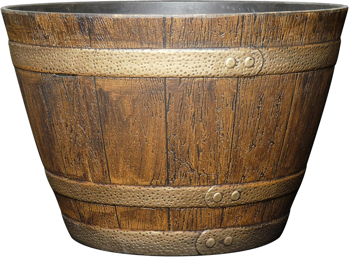 Classic Home & Garden by Growscape Whiskey Barrel Planters, Wooden Finish Flower Planter Pot, Decorative Garden Pots, Indoor Outdoor Resin Planters, Weather-Resistant Plant Pot (15” Oak Brown, 1-Pack)
