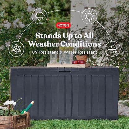 Keter Marvel Plus 71 Gallon Resin Outdoor Storage Box for Patio Furniture Cushions, Throw Pillows, Garden Tools and Pool Floats, Brown