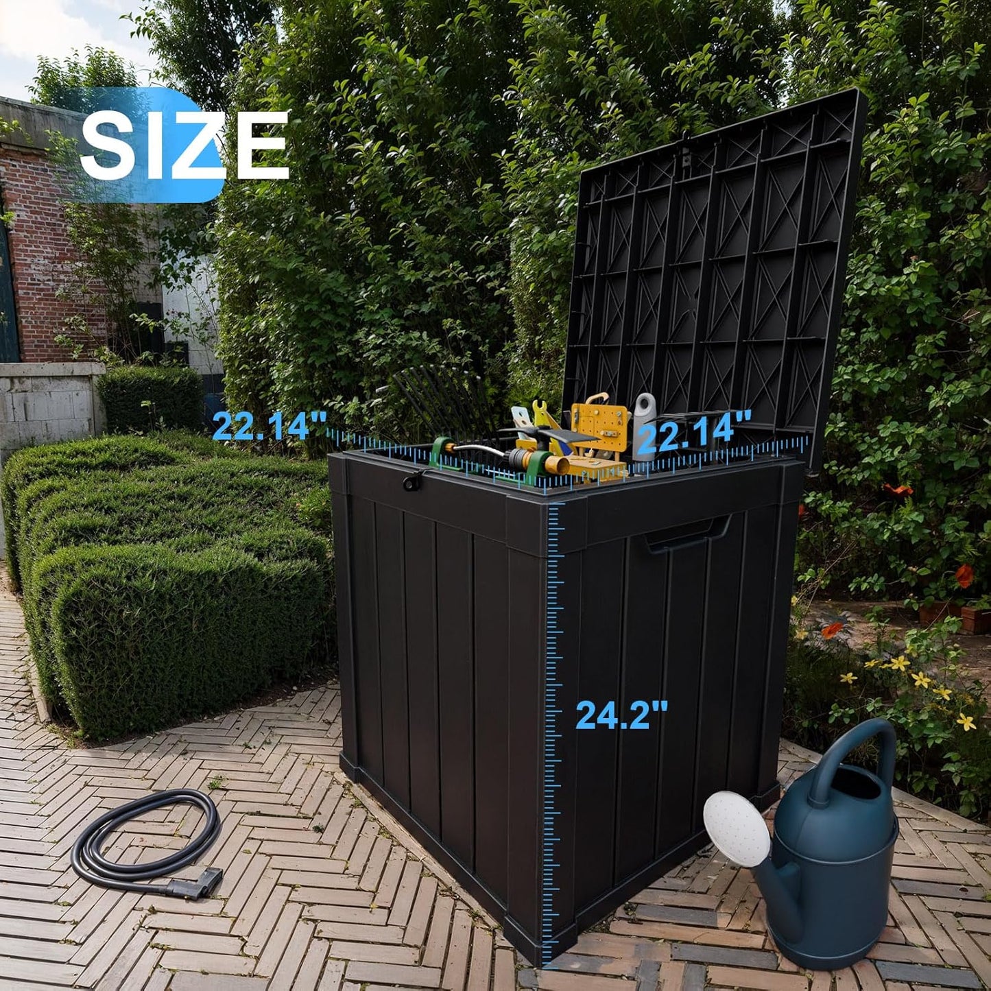 30 Gallon Outdoor Deck Box, Lockable Waterproof Outdoor Storage Boxes For Garden Tools,Indoor Cushions,Accessories Outside Storage Resin Weatherproof Container(Black)