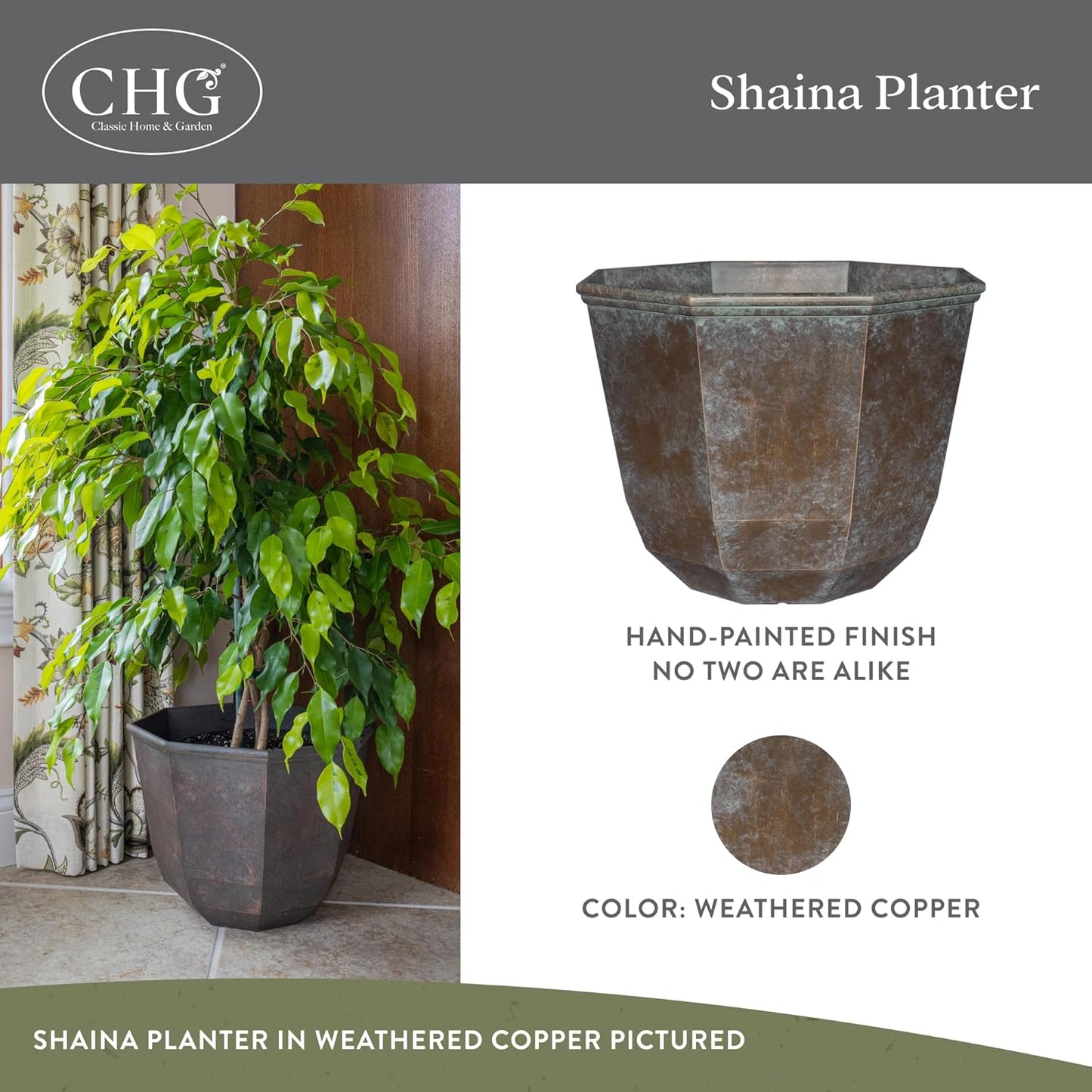 Classic Home and Garden by Growscape Shaina Planting Pots - Lightweight Indoor & Outdoor Plant Pots - UV-Resistant Resin Flower Pots - Pot Planters for Flowers & Herbs (15” Earth)