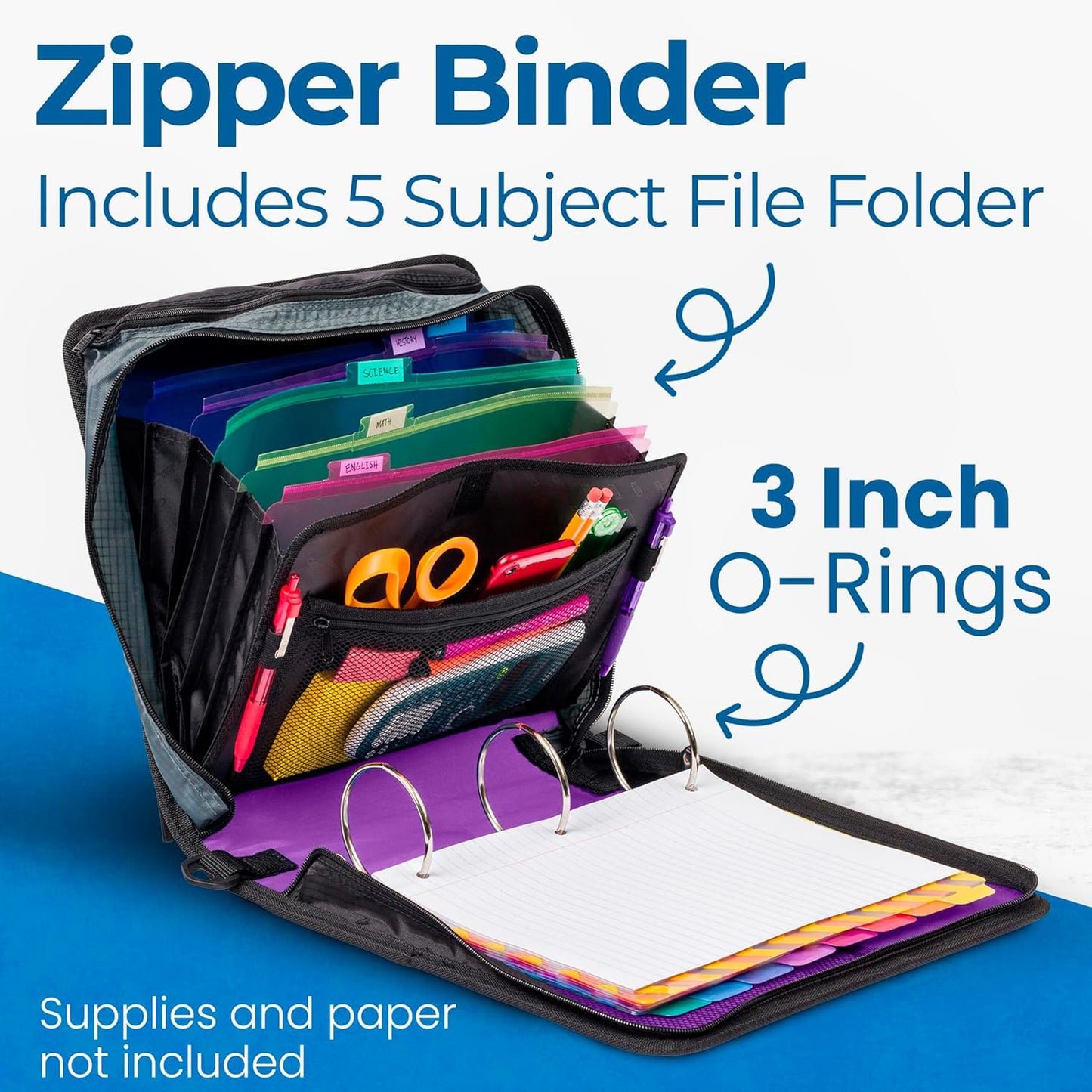 School Zipper Binder | 3-Inch O-Rings | 600-Sheet | D-146 Key Lime