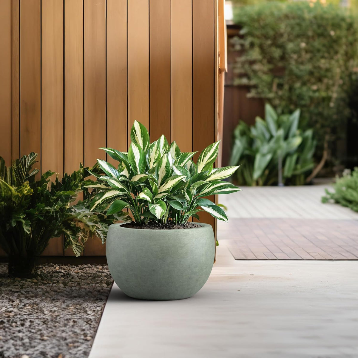 Large Round Bowl Vintage BRN Concrete Planter 19.9" Dia, Outdoor