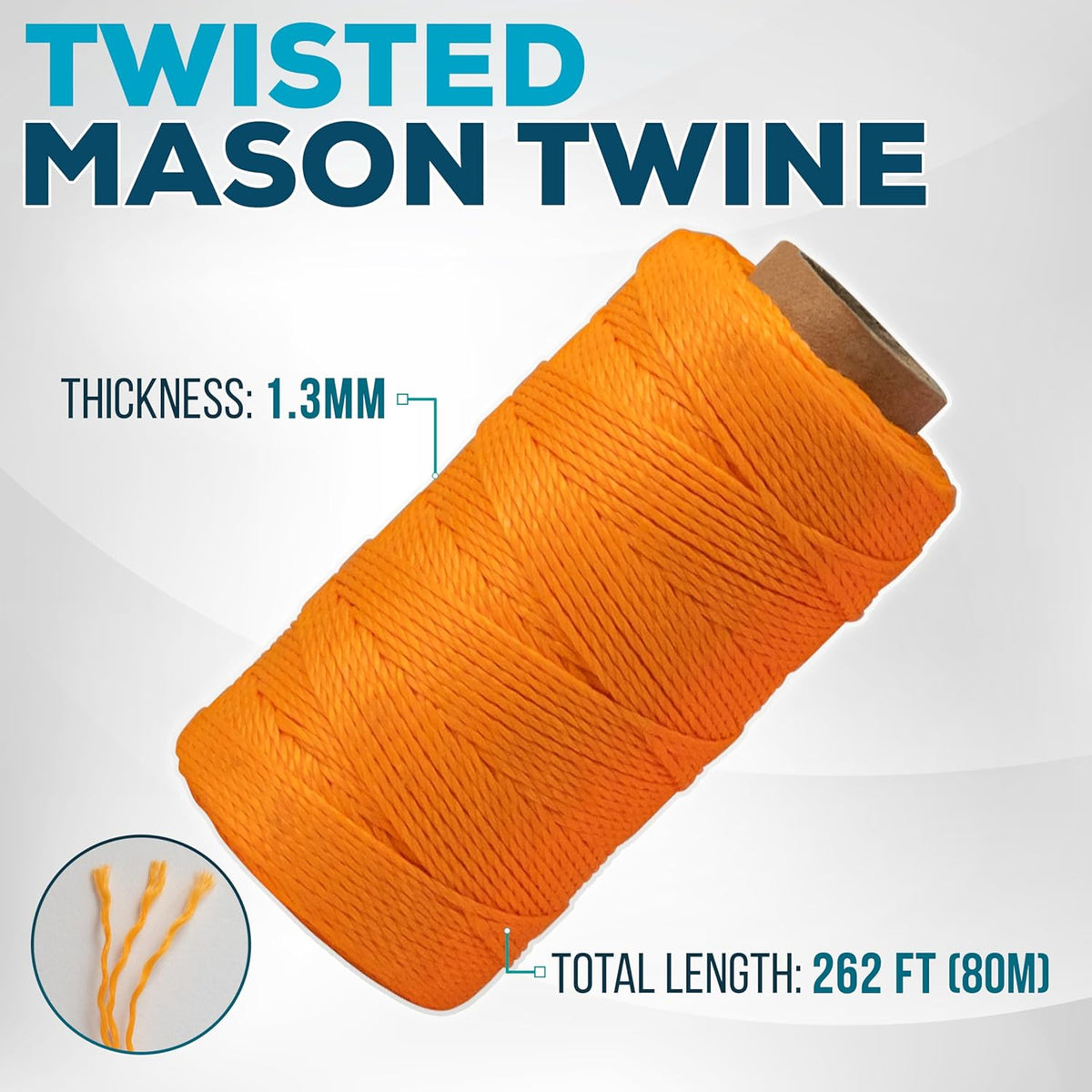 Mason Line String Reel 260FT, 390FT, 780FT, 1500FT, 2300FT, Durable Construction Twine for Laying Bricks, Blocks, Fences in Gardening, DIY & Landscaping Projects (Orange, 262 Ft)