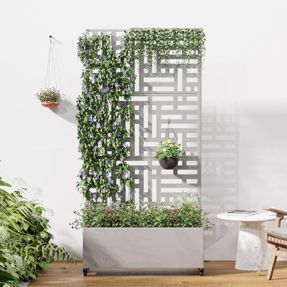 Casaphoria Metal Raised Garden Bed with Trellis and Wheels, 72"x47"x16" Planter Box for Climbing Plants, Vegetables & Vines, Features Drainage Holes and Privacy Screen (Black-Louver) - Colors A