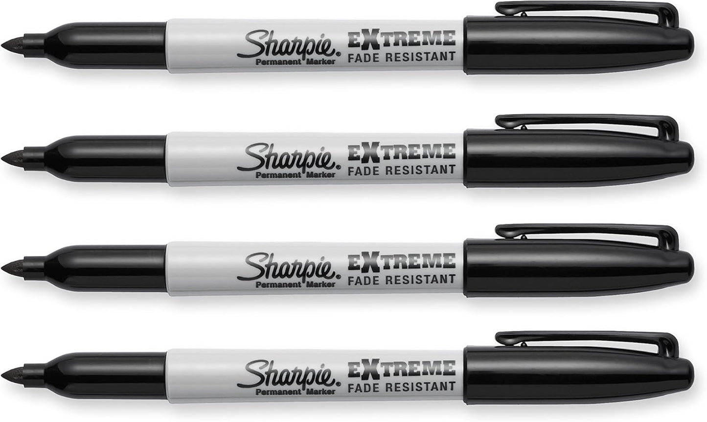 Sharpie Extreme Permanent Markers, Fine Point, Black, 4 Count - Fade Resistant Against Both Wet and Dry Outdoor Elements