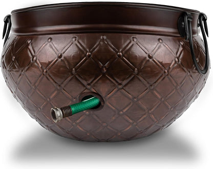 LifeSmart Garden Hose Pot Storage Holder with Copper Accents 16 x 12 Inches | Heavy Duty Water Hose Hider | Holds 150 ft Hose Outdoor and Indoor Use