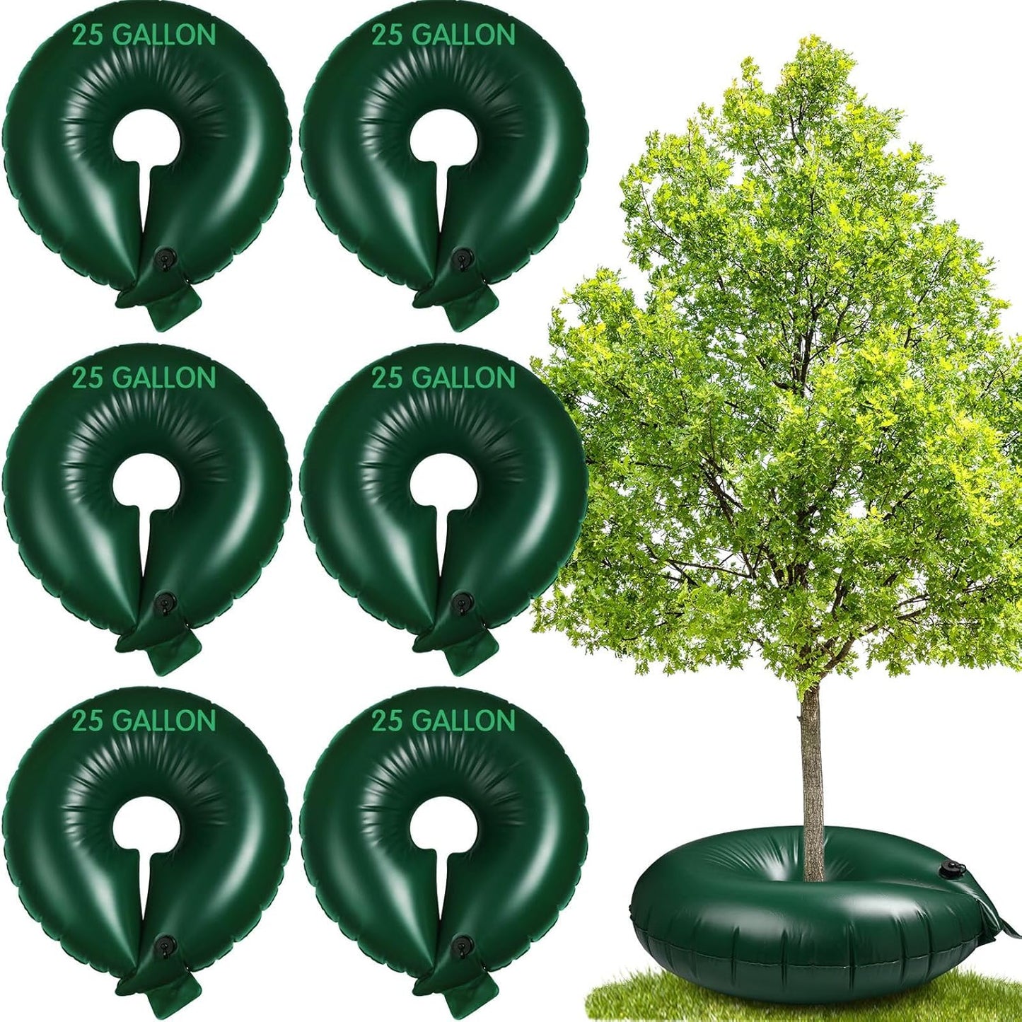 Foaincore 6 Pcs 10 Gallon Heavy Duty Tree Watering Ring PVC Drip Irrigation Deep Tree Root Watering Bag Round Trees Slow Release Water Pouch Planting Drip Irrigation Rings for Gardening Supply(Green)