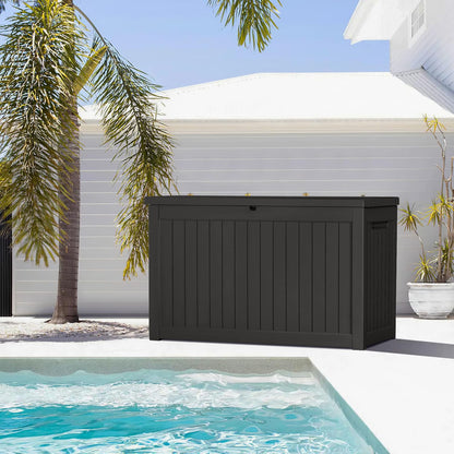 Devoko 100 Gallon Waterproof Large Resin Deck Box Indoor Outdoor Lockable Storage Container for Patio Furniture Cushions Garden Tools (100 Gallon, Black)