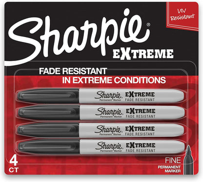 Sharpie Extreme Permanent Markers, Fine Point, Black, 4 Count - Fade Resistant Against Both Wet and Dry Outdoor Elements