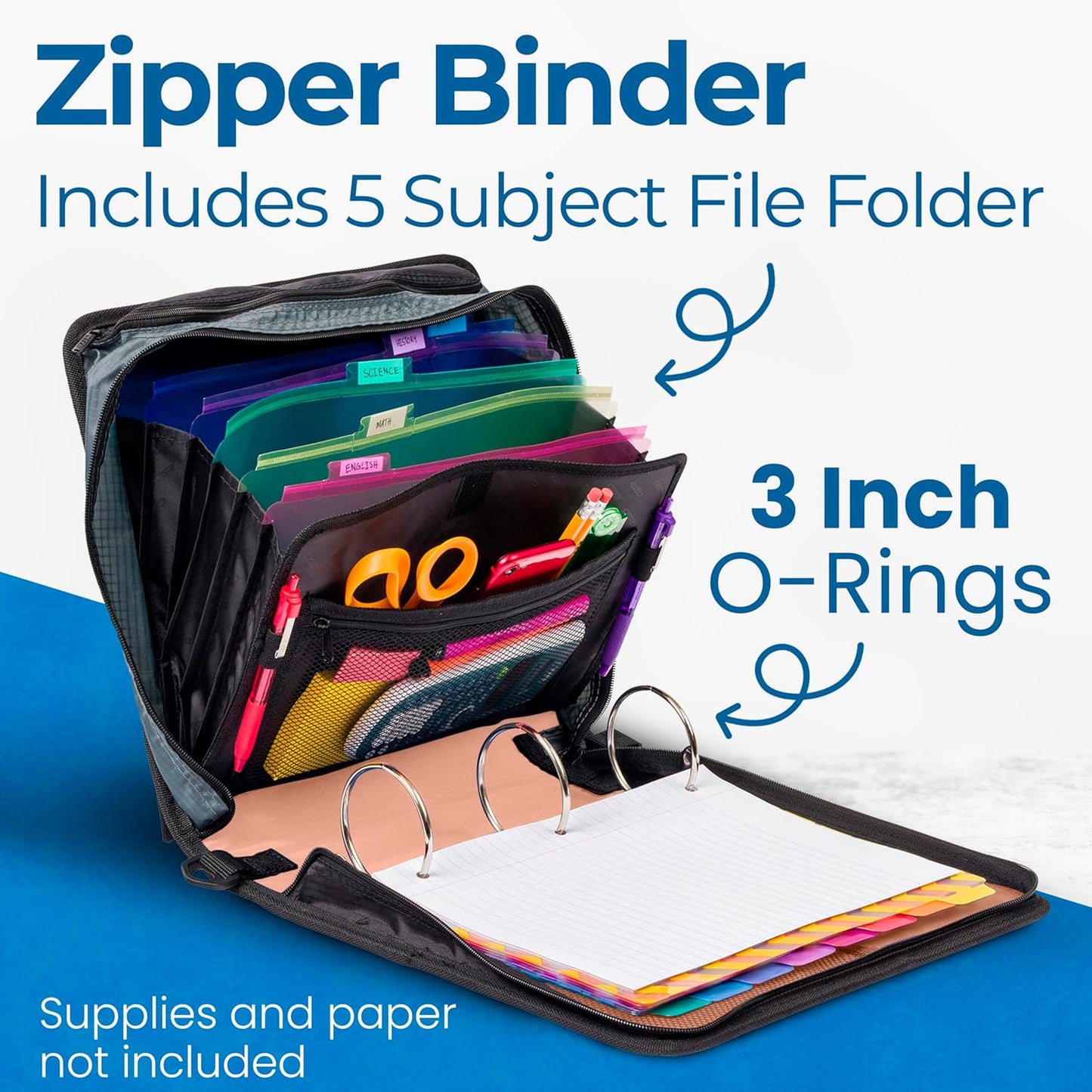 School Zipper Binder | 3-Inch O-Rings | 600-Sheet | D-146 Key Lime