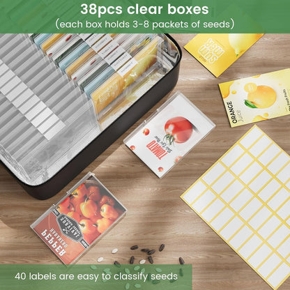 26 Slots Seed Storage Organizer Box with Insulated Bag That Holds 80-200 Seed Envelopes, Oxford Cloth Garden Seed Containers with Labels, Seed Packet Organizer for Plant, Flower ,Vegetable Seeds
