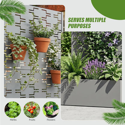 Casaphoria Metal Raised Garden Bed with Trellis and Wheels, 72"x47"x16" Planter Box for Climbing Plants, Vegetables & Vines, Features Drainage Holes and Privacy Screen (Black-Louver) - Colors C