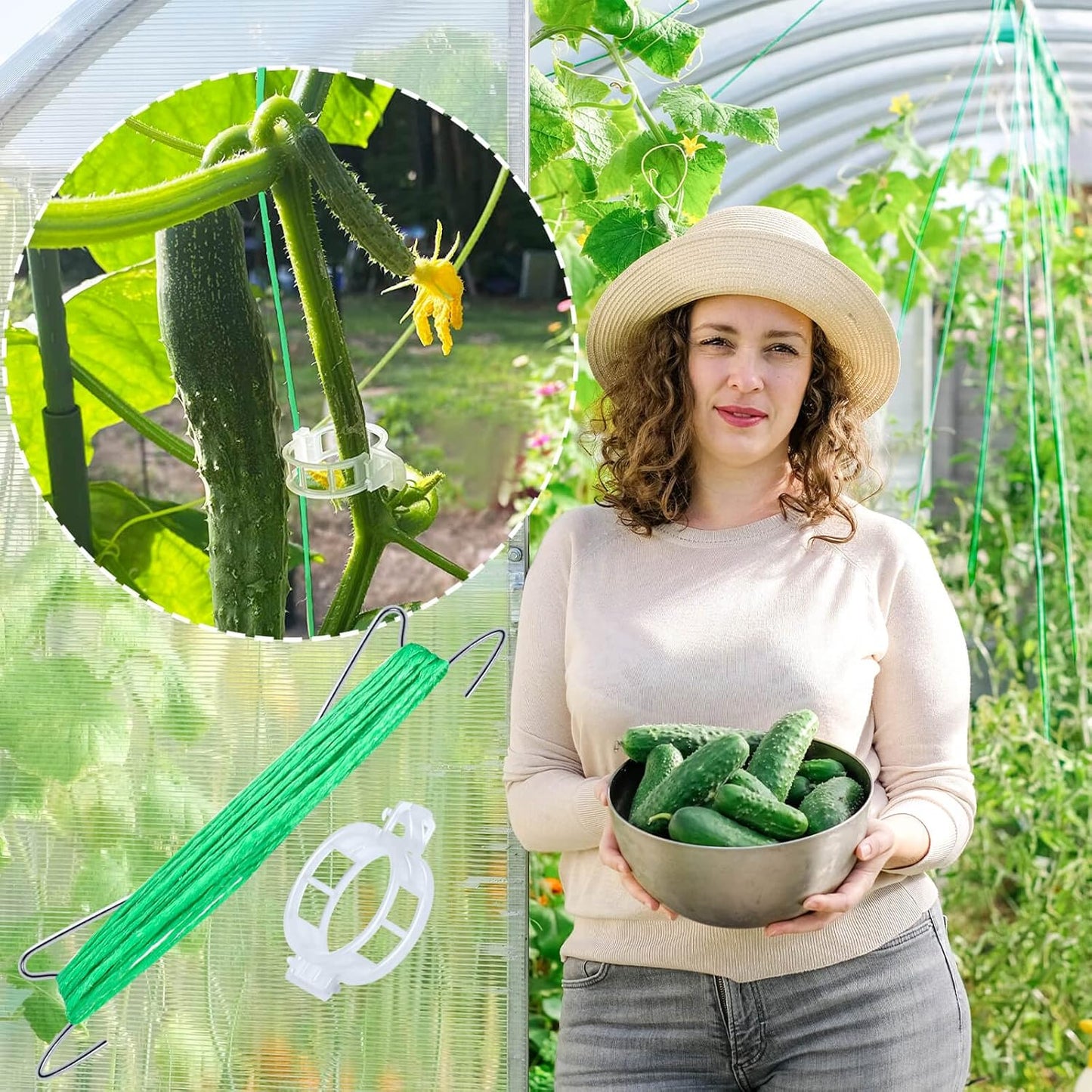 30Pcs Tomato Hooks with String, Tomato Support Hooks, Tomato Holder Hooks & Plant Support Clips with 33.3ft Twine to Prevent Tomatoes from Pinching or Falling Off
