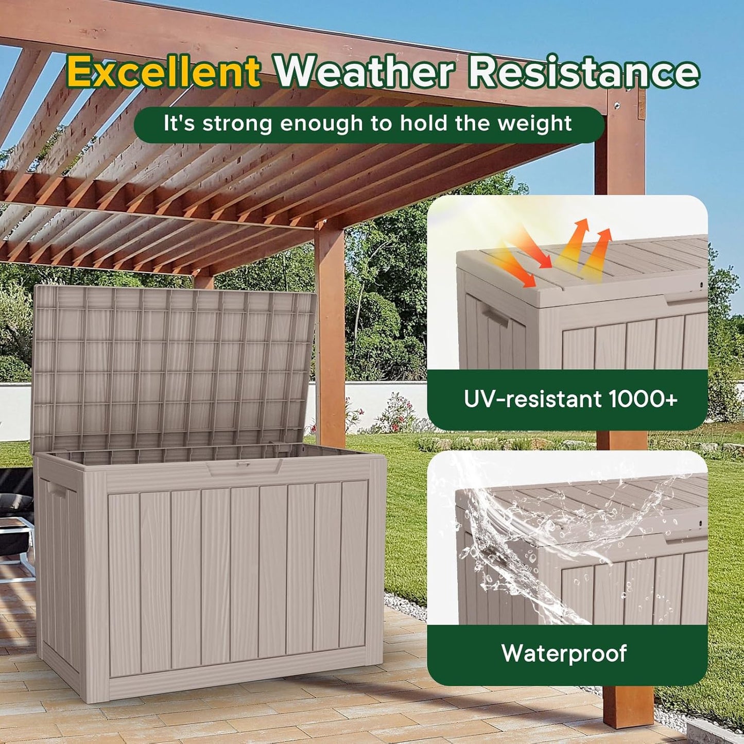 30 Gallon Outdoor Deck Box, Lockable Waterproof Outdoor Storage Boxes For Garden Tools,Indoor Cushions,Accessories Outside Storage Resin Weatherproof Container(Black)
