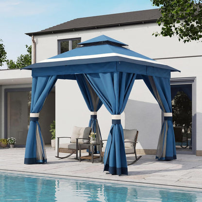 10x20 Gazebo Canopy with 100FT String Lights, Metal Heavy Duty Patio Canopy Tent with Double Roofs, Mosquito Nettings and Privacy Screens for Backyard, Garden, Lawn, Gray