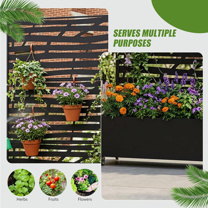 Casaphoria Metal Raised Garden Bed with Trellis and Wheels, 72"x47"x16" Planter Box for Climbing Plants, Vegetables & Vines, Features Drainage Holes and Privacy Screen (Black-Louver) - Colors A