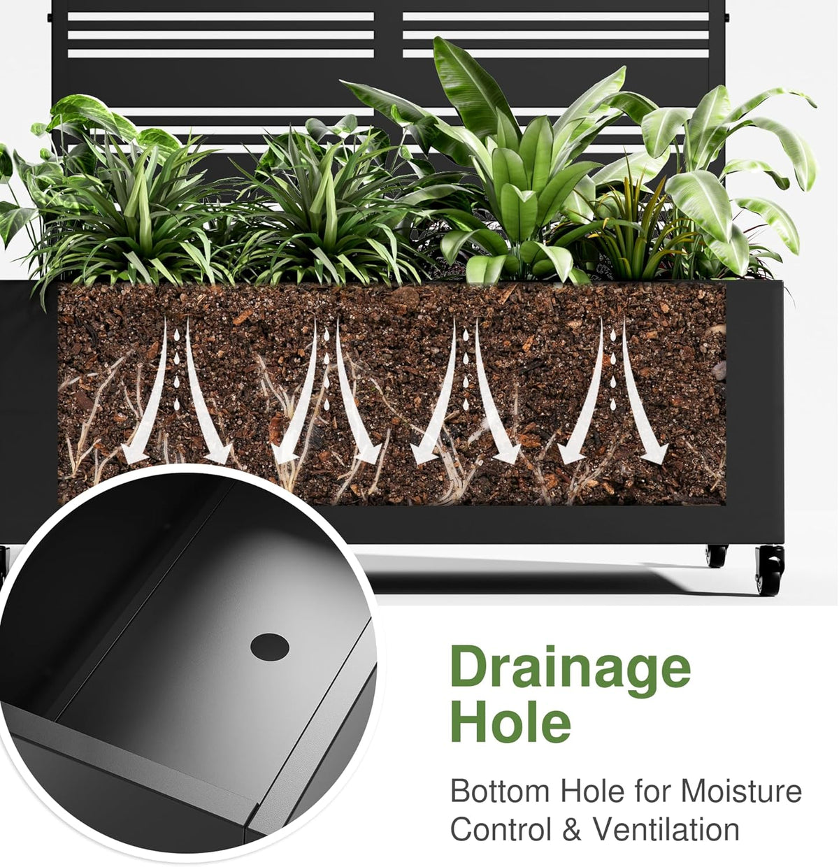 Casaphoria Metal Raised Garden Bed with Trellis and Wheels, 72"x47"x16" Planter Box for Climbing Plants, Vegetables & Vines, Features Drainage Holes and Privacy Screen (Black-Louver) - Colors A