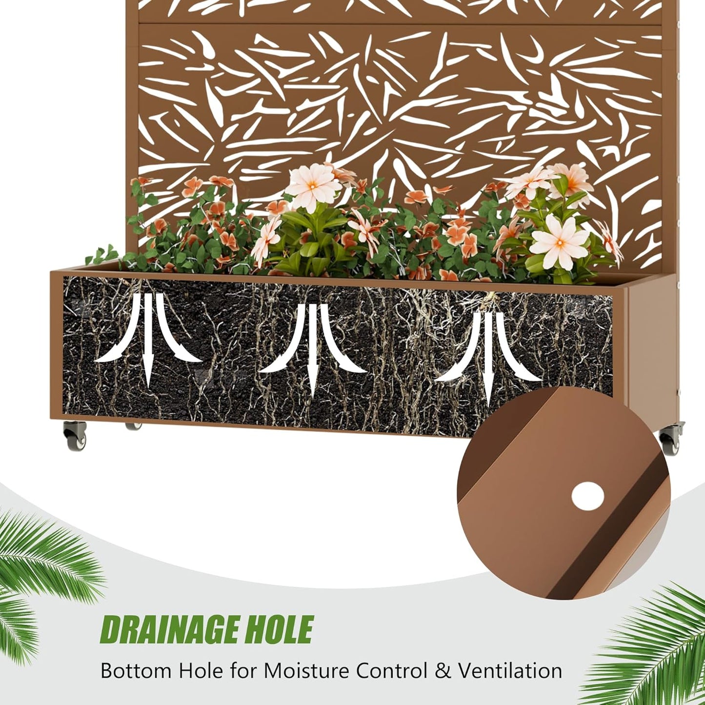 Casaphoria Metal Raised Garden Bed with Trellis and Wheels, 72"x47"x16" Planter Box for Climbing Plants, Vegetables & Vines, Features Drainage Holes and Privacy Screen (Black-Louver) - Colors A