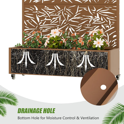 Casaphoria Metal Raised Garden Bed with Trellis and Wheels, 72"x47"x16" Planter Box for Climbing Plants, Vegetables & Vines, Features Drainage Holes and Privacy Screen (Black-Louver) - Colors A