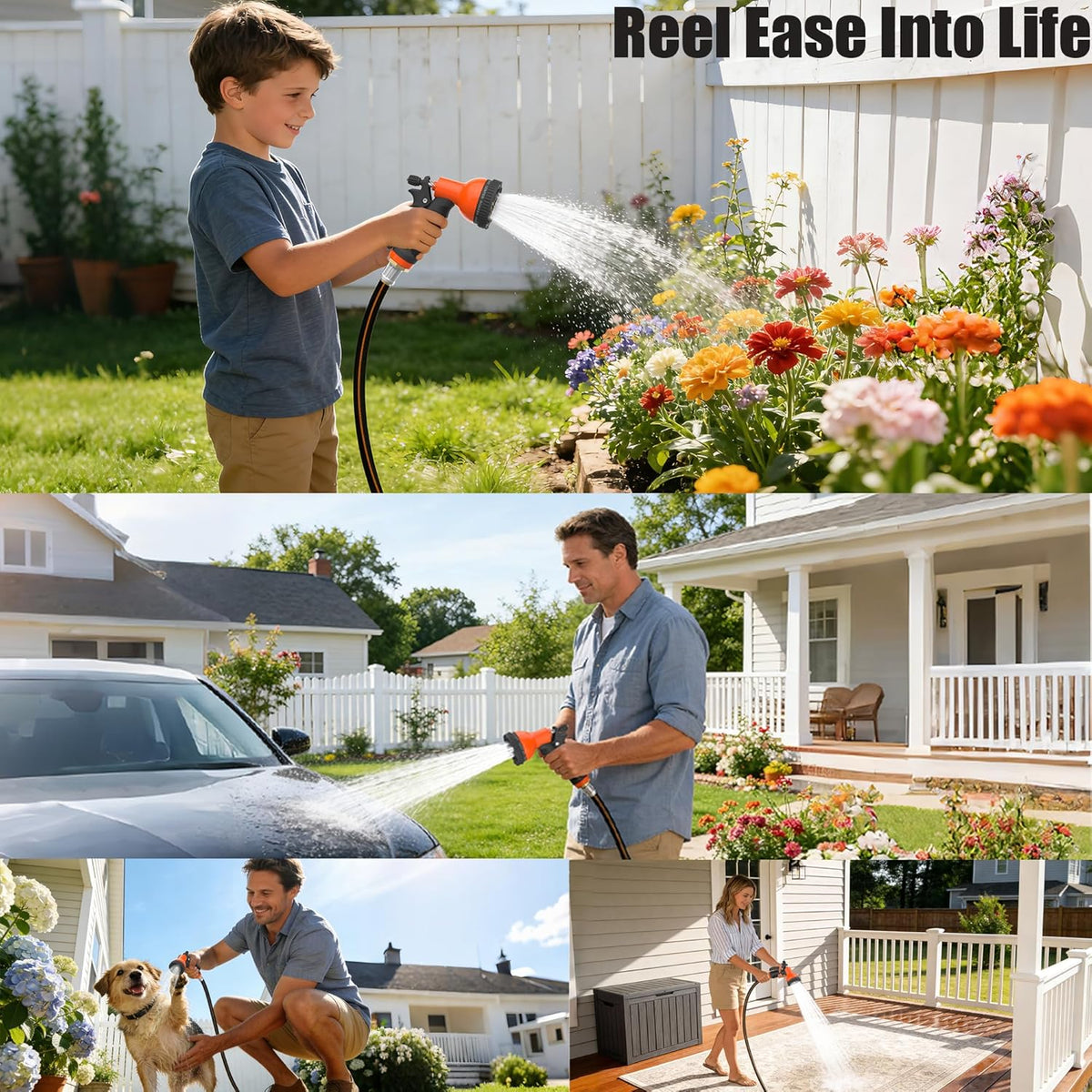 Retractable Garden Hose Reel 65 FT 1/2 IN for Outside, Upgraded 10 Spray Patterns, Heavy Duty Automatic Water Hose Reel with Any Length Lock, Wall Mount, Pro Guide System, 180° Swivel