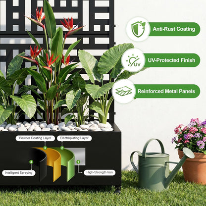 Casaphoria Metal Raised Garden Bed with Trellis and Wheels, 72"x47"x16" Planter Box for Climbing Plants, Vegetables & Vines, Features Drainage Holes and Privacy Screen (Black-Louver) - Colors B