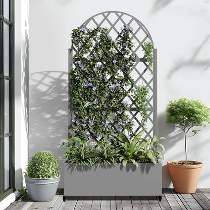 Casaphoria Metal Raised Garden Bed with Trellis and Wheels, 72"x47"x16" Planter Box for Climbing Plants, Vegetables & Vines, Features Drainage Holes and Privacy Screen (Black-Louver) - Colors C