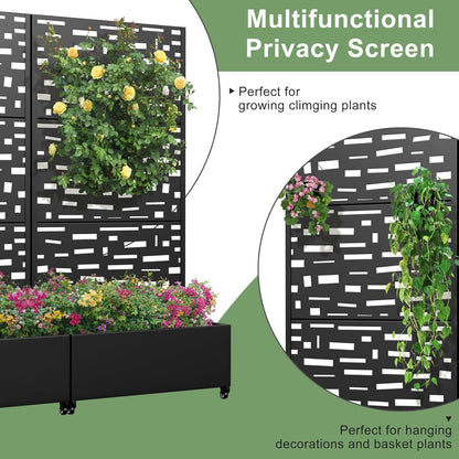 Casaphoria Metal Raised Garden Bed with Trellis and Wheels, 72"x47"x16" Planter Box for Climbing Plants, Vegetables & Vines, Features Drainage Holes and Privacy Screen (Black-Louver) - Colors D