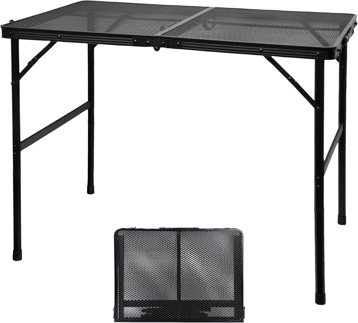 GREGIN Camping Table with Mesh Desktop, Lightweight & Portable Small Folding Grill Table, Height Adjustable Metal Outdoor Table for Camp, Cooking, BBQ, RV, Picnic-2 FT Black