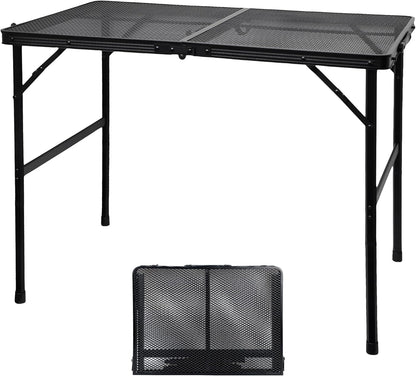 GREGIN Camping Table with Mesh Desktop, Lightweight & Portable Small Folding Grill Table, Height Adjustable Metal Outdoor Table for Camp, Cooking, BBQ, RV, Picnic-2 FT Black