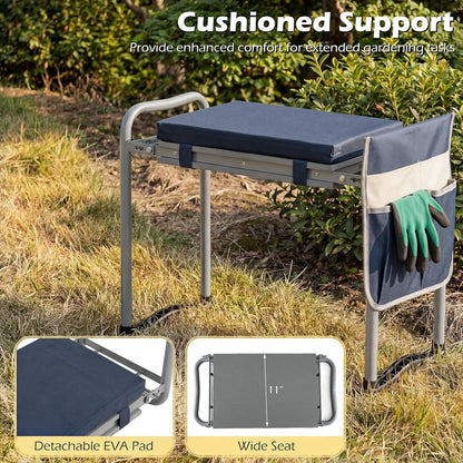 2-in-1 Garden Kneeler & Seat, Folding Seat w/EVA Foam Kneeling Pad & Removable Tools Pouch, Sturdy Steel Frame, No Assembly, Portable Heavy Duty Garden Stool for Women & Men