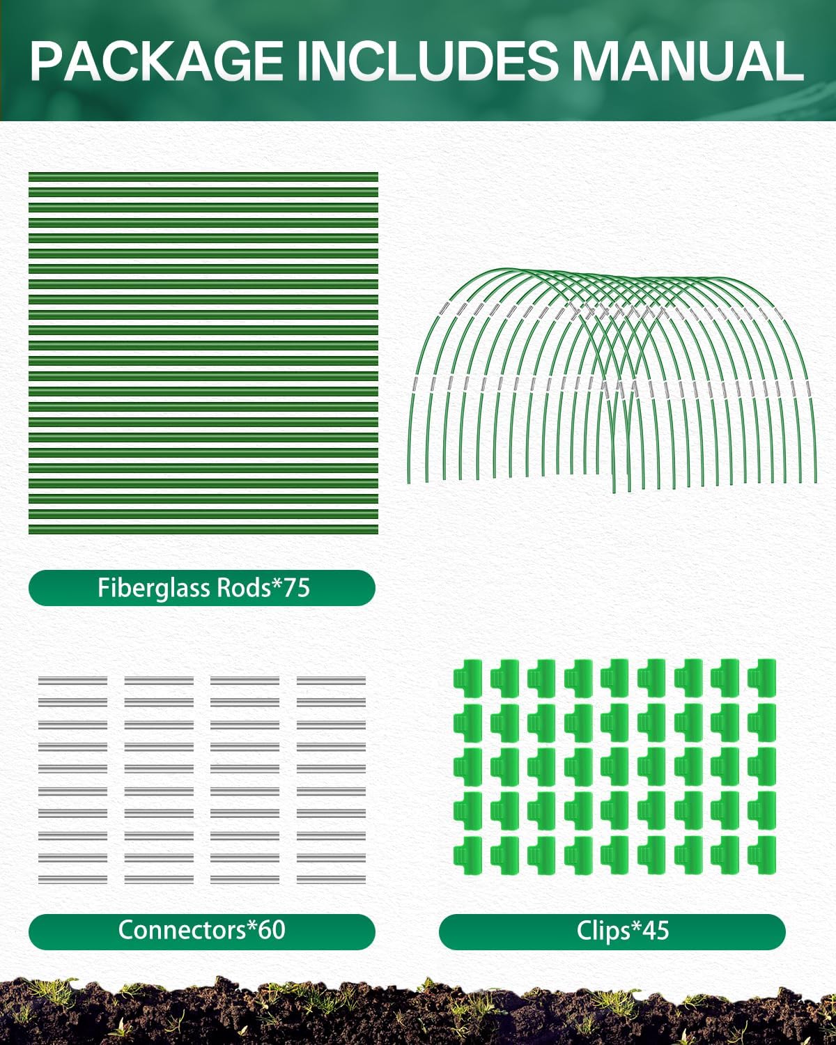 Breeze Touch 25PCS Garden Hoops for Raised Beds, PVC-Coated Greenhouse Hoops for Row Cover & Frost Protection, Rust-Free Garden Tunnel Hoops Kit with Clips, Plant Support for 3.5ft - 4ft Wide Beds