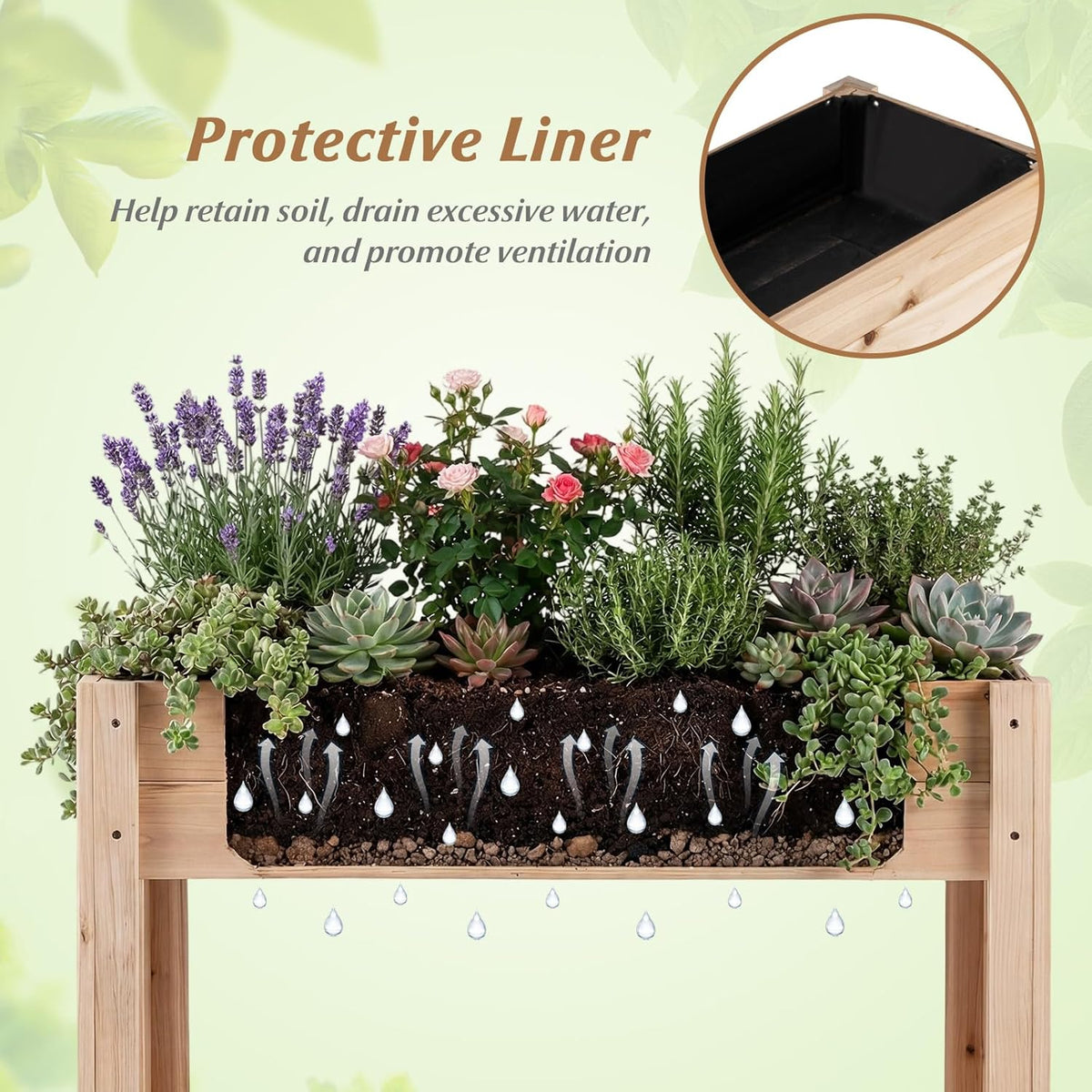 Giantex Wood Raised Garden Bed w/Folding Drop-Leaf Potting Table, Planter Box for Flower Herb Vegetable Fruit, Indoor Outdoor Elevated Raised Beds for Gardening, Backyard, Patio, Balcony