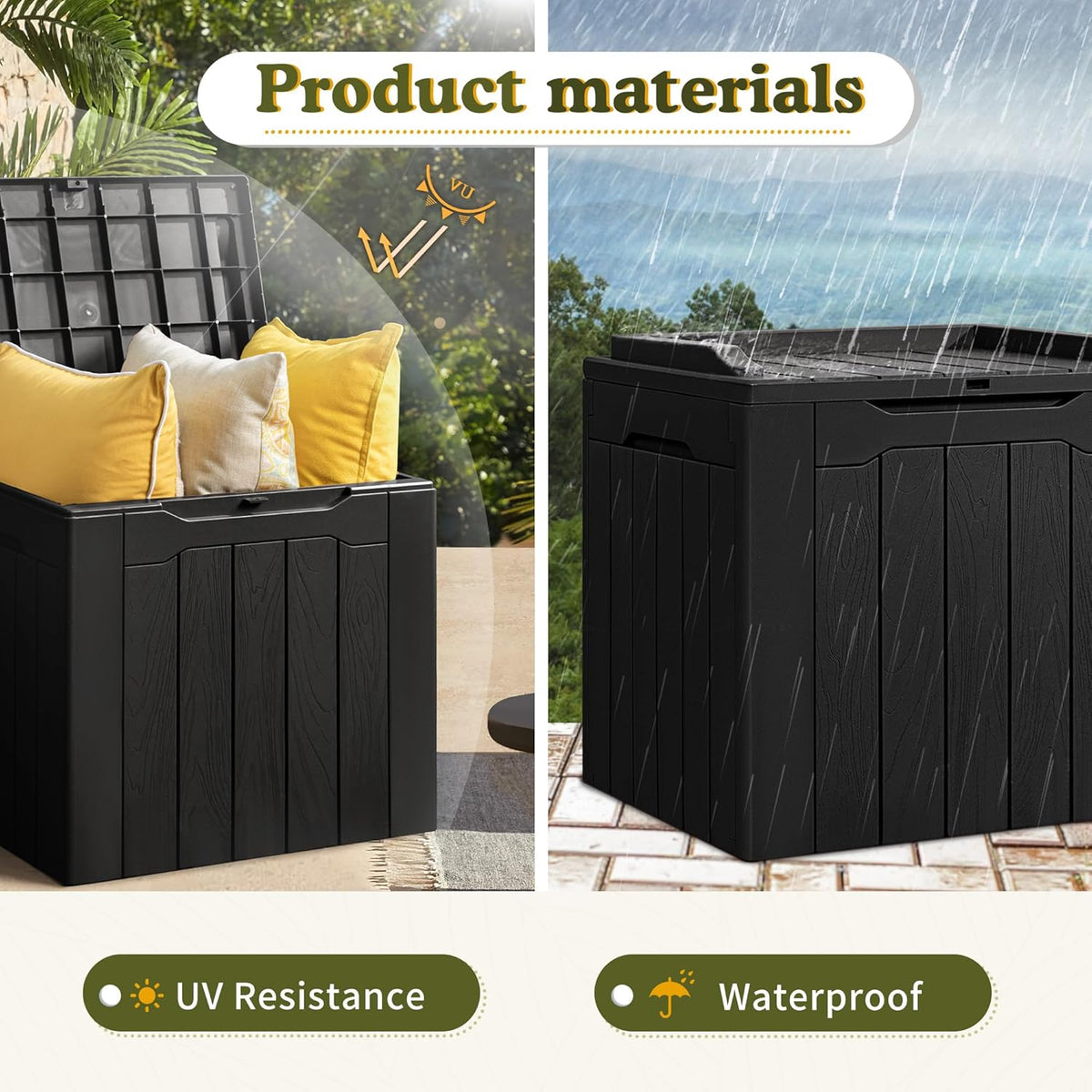 Devoko 100 Gallon Waterproof Large Resin Deck Box Indoor Outdoor Lockable Storage Container for Patio Furniture Cushions Garden Tools (100 Gallon, Black)