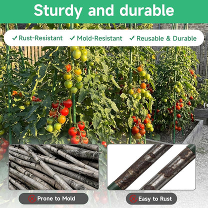 100 Pcs Tomato Stakes 16 Inch Garden Stakes for Outdoor Plants Support Plastic Coated Metal Plant Stakes Supports for Climbing Potted Plants with 50 Connectors 50 Rotatable Clips 165 Ft Twist Tie