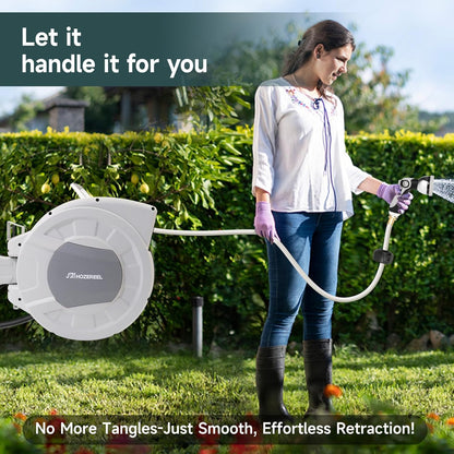 100 FT x 1/2" Retractable Garden Hose Reel by HOZEREEL, Decorative Outdoor Garden Hose Reels - Automatic Self Retract Wall Mount Hose Reel Enclosed Storage, Any Length Lock, 10 Pattern Nozzle Black