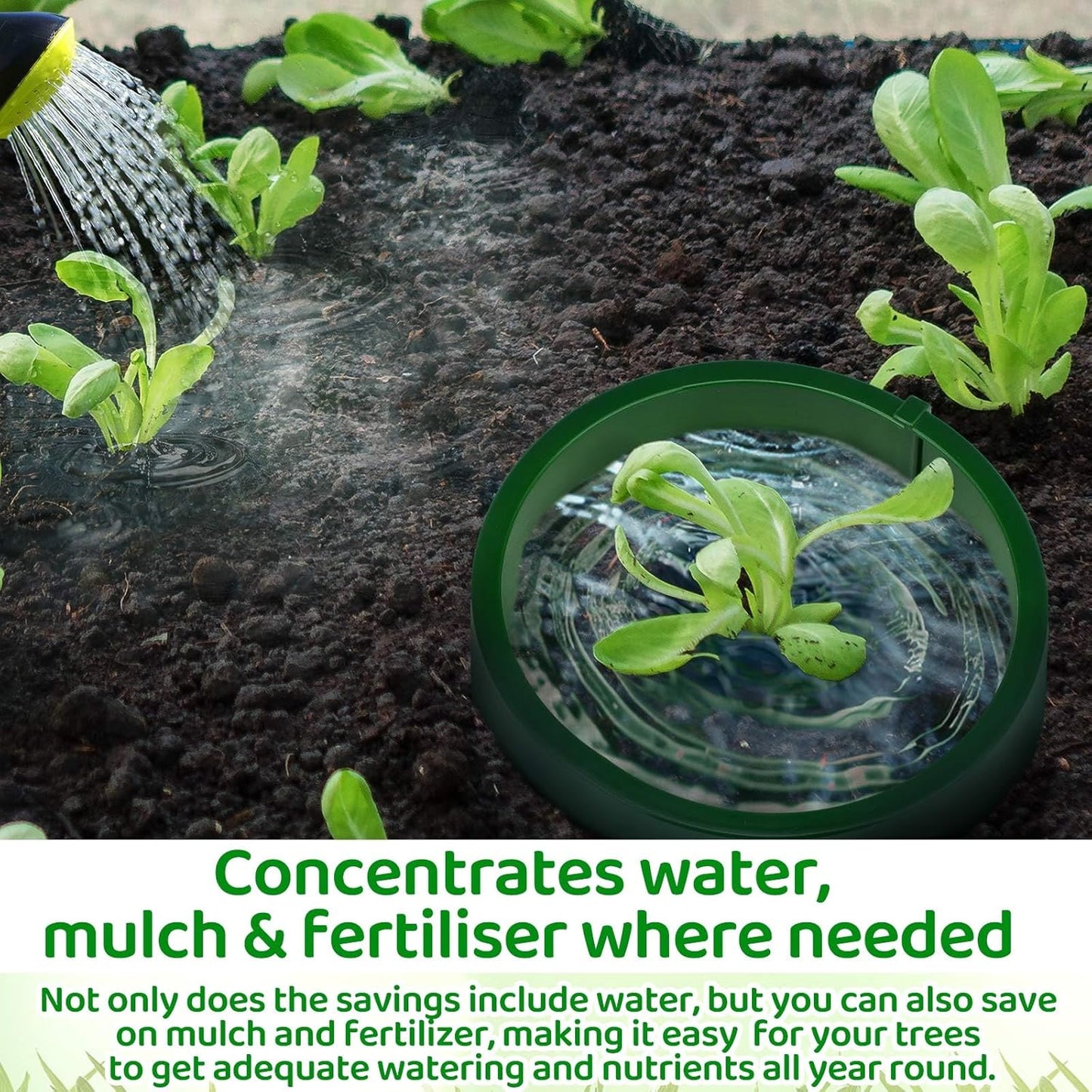 Threehoney 6 Pcs Grow Planting Rings 7 Inch Water Saver Irrigate Green Round Planting Rings Circular Landscape Edging Kit for Deep Watering Veggies Herbs Flowers Trees and Garden Plants