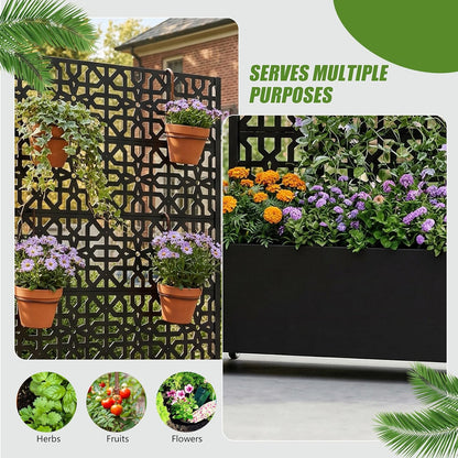 Casaphoria Metal Raised Garden Bed with Trellis and Wheels, 72"x47"x16" Planter Box for Climbing Plants, Vegetables & Vines, Features Drainage Holes and Privacy Screen (Black-Louver) - Colors B