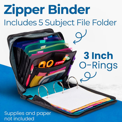School Zipper Binder | 3-Inch O-Rings | 600-Sheet | D-146 Key Lime